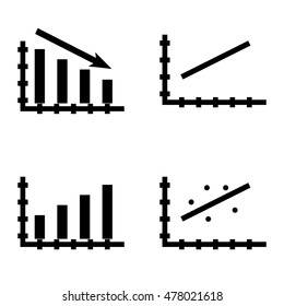Set Of Statistics Icons On Bar Chart, Line Chart And Scatter Chart. Statistics Vector Icons For App, Web, Mobile And Infographics Design.