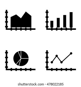 Set Of Statistics Icons On Bar Chart, Pointed Line Chart And Pie Chart. Statistics Vector Icons For App, Web, Mobile And Infographics Design.
