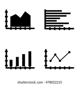 Set Of Statistics Icons On Bar Chart, Pointed Line Chart And Horizontal Bar Chart. Statistics Vector Icons For App, Web, Mobile And Infographics Design.