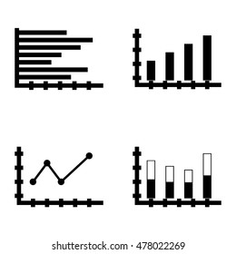 Set Of Statistics Icons On Bar Chart, Pointed Line Chart And Horizontal Bar Chart. Statistics Vector Icons For App, Web, Mobile And Infographics Design.