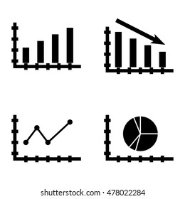 Set Of Statistics Icons On Bar Chart, Pointed Line Chart And Pie Chart. Statistics Vector Icons For App, Web, Mobile And Infographics Design.