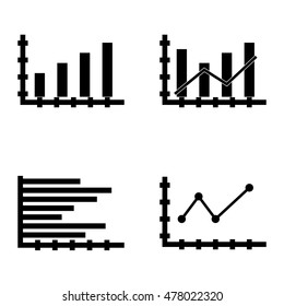 Set Of Statistics Icons On Bar Chart, Pointed Line Chart And Horizontal Bar Chart. Statistics Vector Icons For App, Web, Mobile And Infographics Design.
