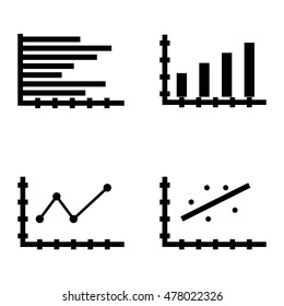 Set Of Statistics Icons On Bar Chart, Pointed Line Chart And Horizontal Bar Chart. Statistics Vector Icons For App, Web, Mobile And Infographics Design.