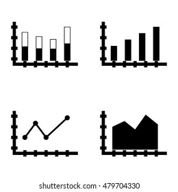 Set Of Statistics Icons On Bar Chart, Pointed Line Chart, Stacked Bar And More. Premium Quality Eps10 Vector Illustration For Mobile, App, Ui Design.