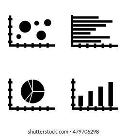Set Of Statistics Icons On Bar Chart, Horizontal Bar Chart, Pie Chart And More.