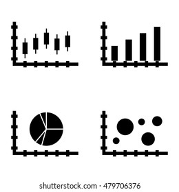 Set Of Statistics Icons On Bar Chart, Bubble Chart, Candles Chart And More.