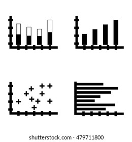 Set Of Statistics Icons On Bar Chart, Plotter Point Chart, Horizontal Bar Chart And More.