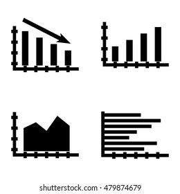 Set Of Statistics Icons On Bar Chart, Statistics Down, Area Chart And More. Premium Quality Eps10 Vector Illustration For Mobile, App, Ui Design.