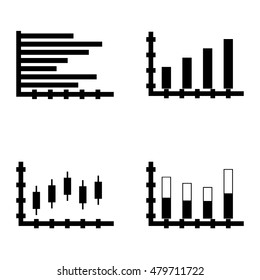 Set Of Statistics Icons On Candles Chart, Bar Chart, Stacked Bar And More. Premium Quality Eps10 Vector Illustration For Mobile, App, Ui Design.