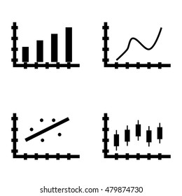 Set Of Statistics Icons On Candles Chart, Bar Chart, Curved Line And More. Premium Quality Eps10 Vector Illustration For Mobile, App, Ui Design.