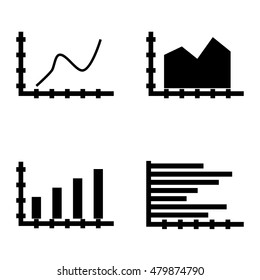 Set Of Statistics Icons On Curved Line, Area Chart, Bar Chart And More. Premium Quality Eps10 Vector Illustration For Mobile, App, Ui Design.