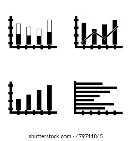 Set Of Statistics Icons On Dynamics Graph, Stacked Bar, Bar Chart And More. Premium Quality Eps10 Vector Illustration For Mobile, App, Ui Design.