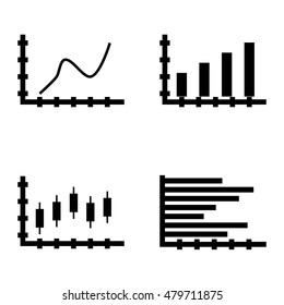 Set Of Statistics Icons On Horizontal Bar Chart, Candles Chart, Bar Chart And More. 