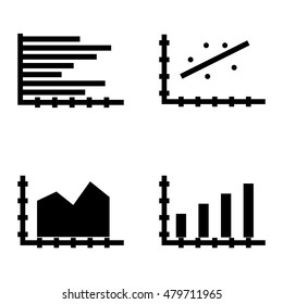 Set Of Statistics Icons On Horizontal Bar Chart, Area Chart, Bar Chart And More.