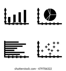 Set Of Statistics Icons On Pie Chart, Horizontal Bar Chart, Bar Chart And More.