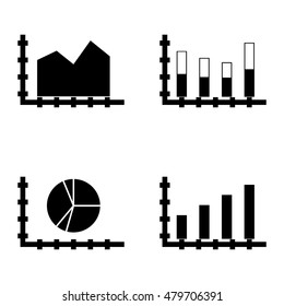 Set Of Statistics Icons On Pie Chart, Area Chart, Bar Chart And More.