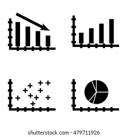 Set Of Statistics Icons On Plotter Point Chart, Bar Chart, Pie Chart And More.