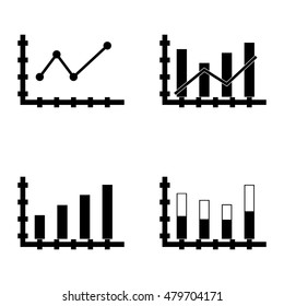 Set Of Statistics Icons On Pointed Line Chart, Bar Chart, Stacked Bar And More. Premium Quality Eps10 Vector Illustration For Mobile, App, Ui Design.