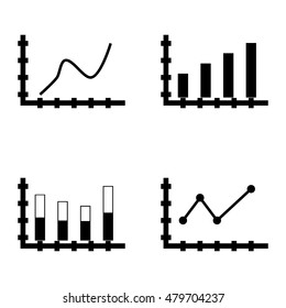 Set Of Statistics Icons On Pointed Line Chart, Curved Line, Bar Chart And More. Premium Quality Eps10 Vector Illustration For Mobile, App, Ui Design.