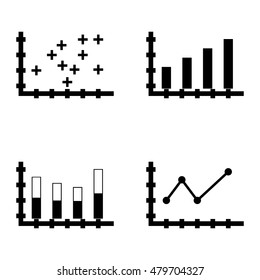 Set Of Statistics Icons On Pointed Line Chart, Stacked Bar, Plotter Point Chart And More. Premium Quality Eps10 Vector Illustration For Mobile, App, Ui Design.