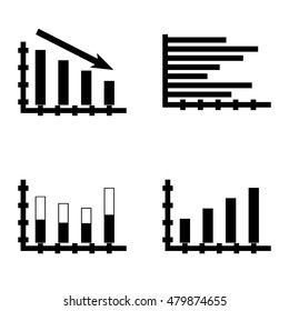 Set Of Statistics Icons On Stacked Bar, Statistics Down, Bar Chart And More. Premium Quality Eps10 Vector Illustration For Mobile, App, Ui Design.