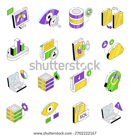 set of Statistics Isometric Icons