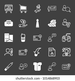 set of statistics, shopping cart, house, business presentation, search, bag, earning, chess, map, winner, building, phone, download, joystick, pencil, t-shirt, document, retro phone, chat vector icon