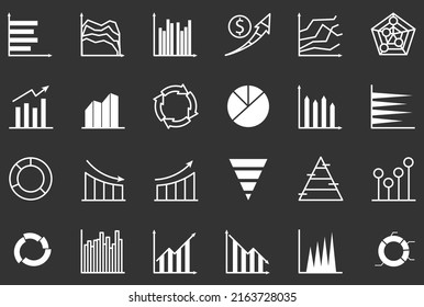Conjunto de siluetas estadísticas icono plano. Ilustración vectorial de objeto comercial 640x640px.