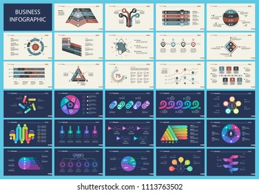 Set of statistics or strategy concept infographic charts. Business diagrams for presentation slide templates. For corporate report, advertising, banner and brochure design.