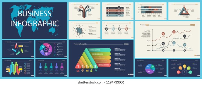 Set of statistics or strategy concept infographic charts. Business diagrams for presentation slide templates. For corporate report, advertising, banner and brochure design.