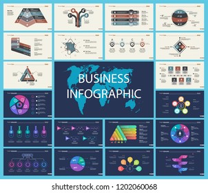 Set of statistics or strategy concept infographic charts. Business diagrams for presentation slide templates. For corporate report, advertising, banner and brochure design.