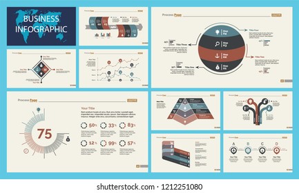 Set of statistics or strategy concept infographic charts. Business diagrams for presentation slide templates. For corporate report, advertising, banner and brochure design.