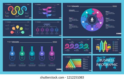 Set of statistics or strategy concept infographic charts. Business diagrams for presentation slide templates. For corporate report, advertising, banner and brochure design.