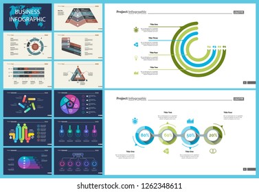 Set of statistics or strategy concept infographic charts. Business diagrams for presentation slide templates. For corporate report, advertising, banner and brochure design.
