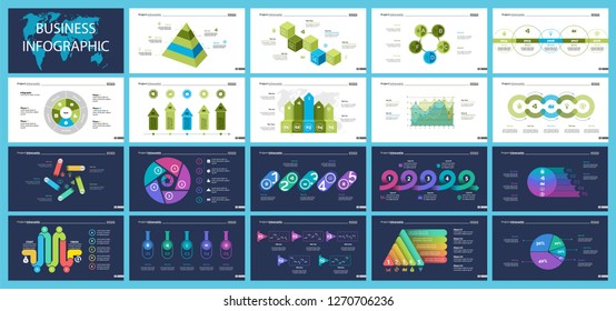 Set of statistics or strategy concept infographic charts. Business diagrams for presentation slide templates. For corporate report, advertising, banner and brochure design.