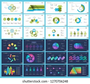 Set of statistics or strategy concept infographic charts. Business diagrams for presentation slide templates. For corporate report, advertising, banner and brochure design.