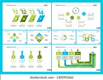 Set of statistics or strategy concept infographic charts. Business diagrams for presentation slide templates. For corporate report, advertising, banner and brochure design.