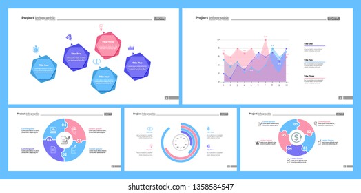 Set of statistics or strategy concept infographic charts. Business diagrams for presentation slide templates. For corporate report, advertising, banner and brochure design.