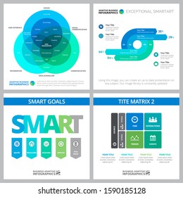 Set of statistics or strategy concept infographic charts. Can be used for workflow layout, annual report, presentation slide, web design. Business concept with percentage and venn charts