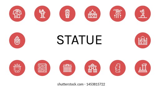 Set of statue icons such as Hawaiian, Statue of liberty, Sarcophagus, Taj mahal, Las vegas, Statue, Egypt, Brandenburg gate, Rua augusta, Moai, Parthenon, Jainism ,