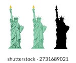 Set Statue of Liberty monument isolated on white background. Vector stock