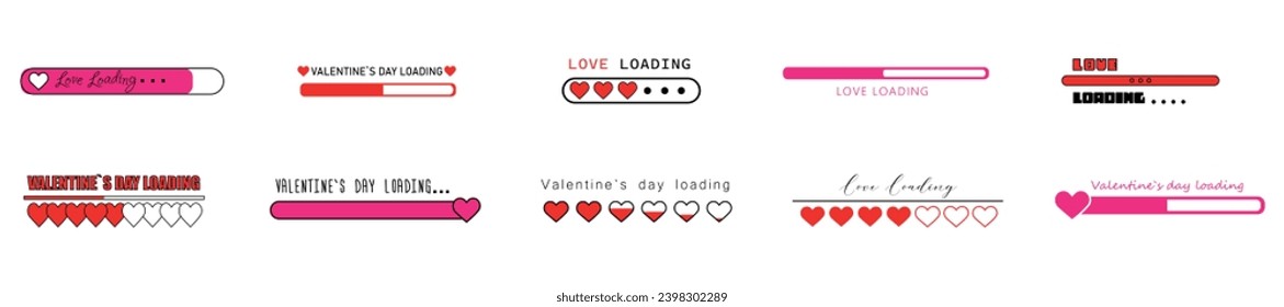 Set of status bars on white background. Valentine's Day celebrat