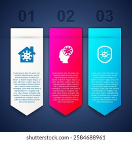 Set Stay home, Human and virus and Shield protecting from. Business infographic template. Vector