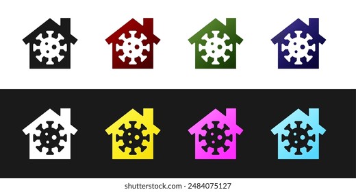 Set Stay home icon isolated on black and white background. Corona virus 2019-nCoV.  Vector