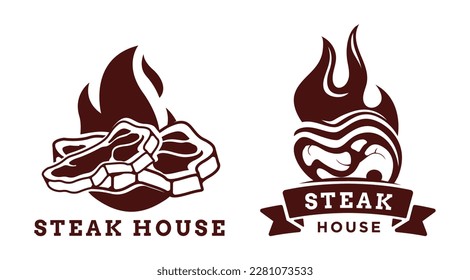 Set of Steak house Barbecue BBQ grill logo template