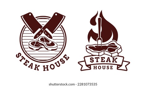 Set of Steak house Barbecue BBQ grill logo template