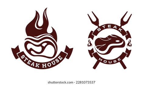 Set of Steak house Barbecue BBQ grill logo template