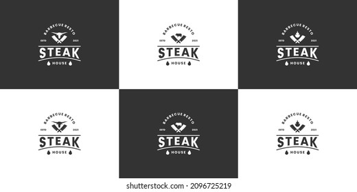 set of steak logo design vintage for restaurant