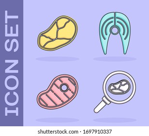 Set Steak meat in frying pan, Steak meat, Steak meat and Fish steak icon. Vector