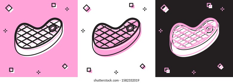 Set Steak meat icon isolated on pink and white, black background.  Vector Illustration
